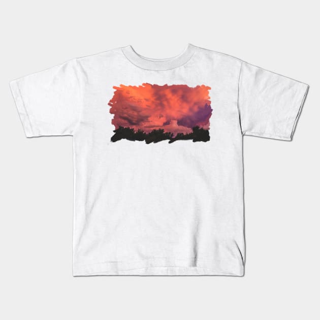 Pink Sunset above the trees Kids T-Shirt by Simm Thomas